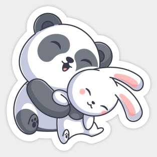 Cute panda hugging stuffed bunny Sticker